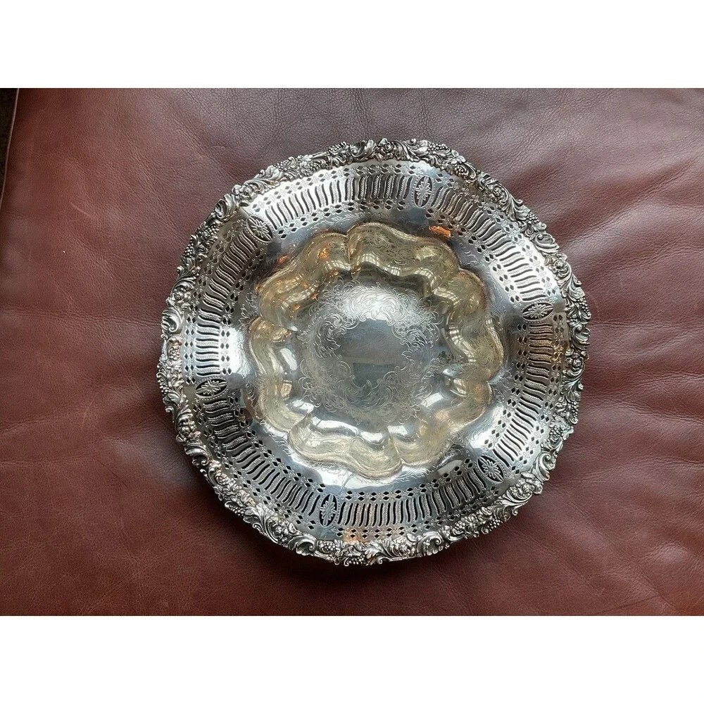 Silverplate Serving Bowl Ruffled Pierced Edge EG Webster & Sons 13.5” Ornate